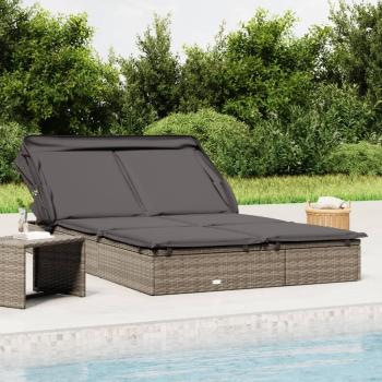 ARDEBO.de - 2-Personen-Sonnenliege mit Dach Grau 213x118x97 Poly Rattan