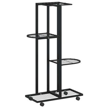 Blumenständer 4-Etagen mit Rollen 44x23x80 cm Schwarz Eisen