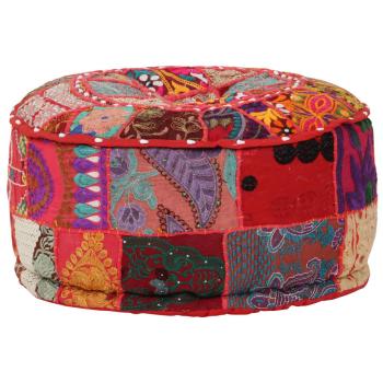ARDEBO.de - Patchwork Sitzpouf Rund Baumwolle Handgefertigt 40x20 cm Rot