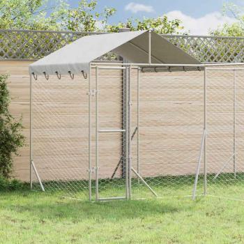 ARDEBO.de - Outdoor-Hundezwinger mit Dach Silbern 4x4x2,5m Verzinkter Stahl