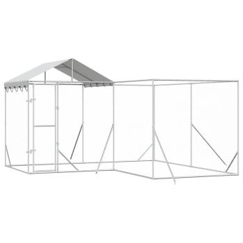 Outdoor-Hundezwinger mit Dach Silbern 4x4x2,5m Verzinkter Stahl