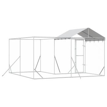 Outdoor-Hundezwinger mit Dach Silbern 4x4x2,5m Verzinkter Stahl