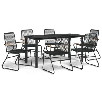 7-tlg. Garten-Essgruppe Schwarz PVC-Rattan