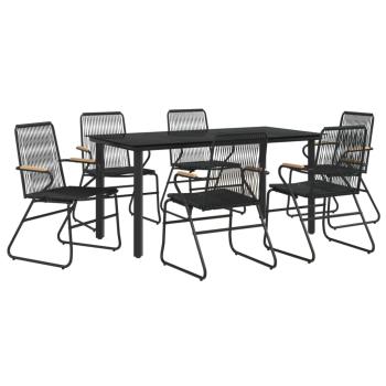 7-tlg. Garten-Essgruppe Schwarz PVC-Rattan