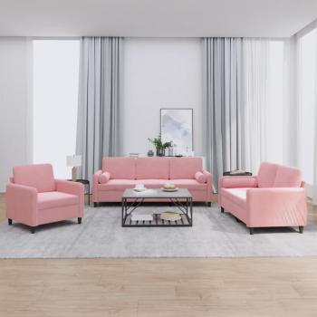 ARDEBO.de - 3-tlg. Sofagarnitur mit Kissen Rosa Samt