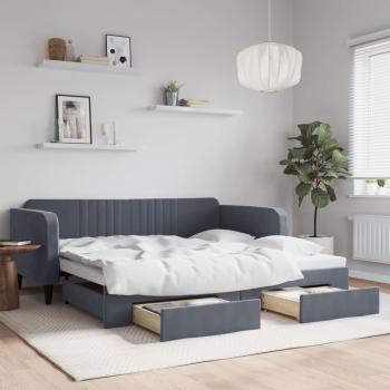 ARDEBO.de - Tagesbett Ausziehbar mit Schubladen Dunkelgrau 100x200 cm Samt