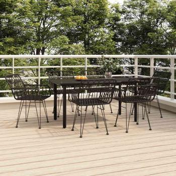 ARDEBO.de - 7-tlg. Garten-Essgruppe Schwarz Poly Rattan