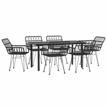 7-tlg. Garten-Essgruppe Schwarz Poly Rattan