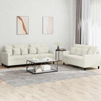 ARDEBO.de - 2-tlg. Sofagarnitur mit Kissen Creme Samt