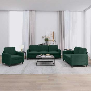 ARDEBO.de - 3-tlg. Sofagarnitur Dunkelgrün Samt