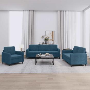 ARDEBO.de - 3-tlg. Sofagarnitur Blau Samt