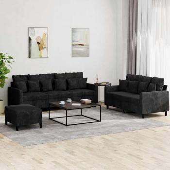 ARDEBO.de - 3-tlg. Sofagarnitur mit Kissen Schwarz Samt