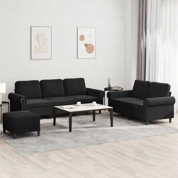 ARDEBO.de - 3-tlg. Sofagarnitur mit Kissen Schwarz Samt