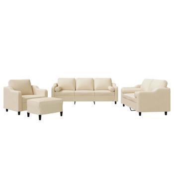 4-tlg. Sofagarnitur mit Kissen Creme Stoff