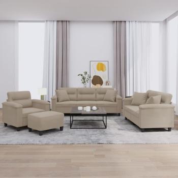 ARDEBO.de - 4-tlg. Sofagarnitur mit Kissen Taupe Mikrofasergewebe
