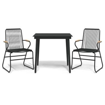 3-tlg. Garten-Essgruppe Schwarz PVC Rattan