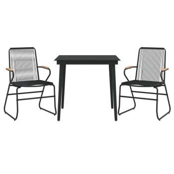 3-tlg. Garten-Essgruppe Schwarz PVC Rattan