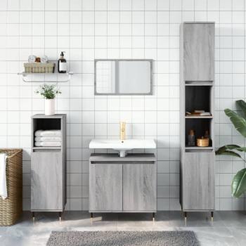 ARDEBO.de - 3-tlg. Badm?bel-Set Grau Sonoma Holzwerkstoff