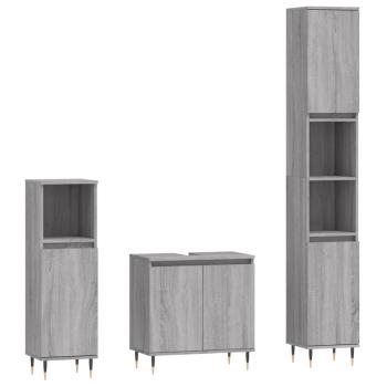 3-tlg. Badm?bel-Set Grau Sonoma Holzwerkstoff