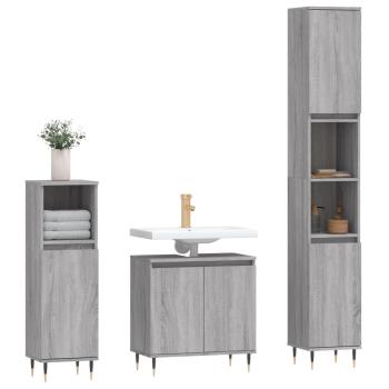 3-tlg. Badm?bel-Set Grau Sonoma Holzwerkstoff