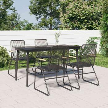 ARDEBO.de - 5-tlg. Garten-Essgruppe Schwarz PVC Rattan