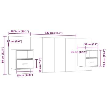 Kopfteil mit Nachttischen Räuchereiche Holzwerkstoff