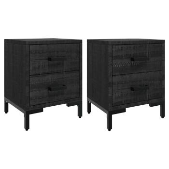 Nachttische 2 Stk. Schwarz 36x30x45 cm Massivholz Kiefer