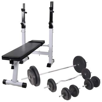 ARDEBO.de - Hantelbank mit Ablage, Langhantel und Kurzhantel-Set 90 kg