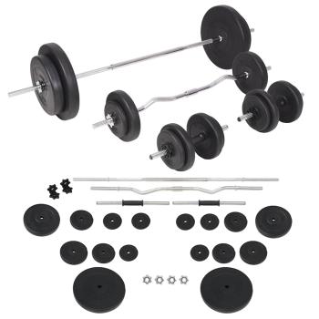 Hantelbank mit Ablage, Langhantel und Kurzhantel-Set 90 kg