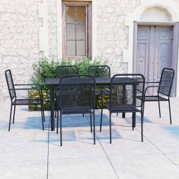 ARDEBO.de - 7-tlg. Garten-Essgruppe Schwarz Glas und Stahl