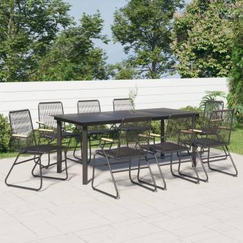 ARDEBO.de - 9-tlg. Garten-Essgruppe Schwarz PVC Rattan