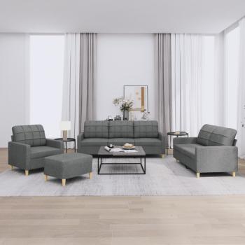ARDEBO.de - 4-tlg. Sofagarnitur mit Kissen Dunkelgrau Stoff
