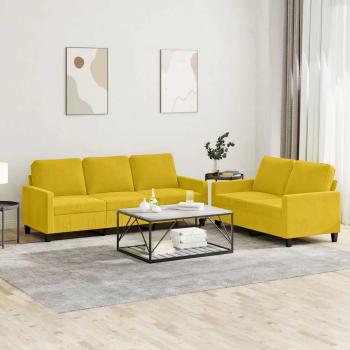 ARDEBO.de - 2-tlg. Sofagarnitur mit Kissen Gelb Samt