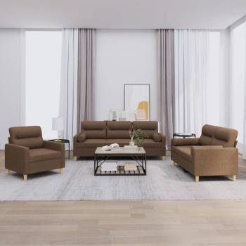 ARDEBO.de - 3-tlg. Sofagarnitur mit Kissen Braun Stoff