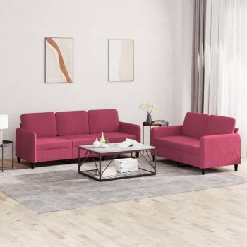 ARDEBO.de - 2-tlg. Sofagarnitur Weinrot Samt