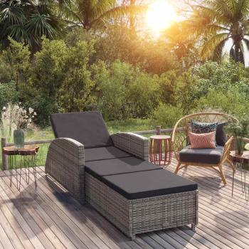 ARDEBO.de - Sonnenliege mit Dunkelgrauer Auflage Poly Rattan Grau