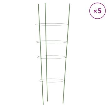 Pflanzenstützen mit 4 Ringen 5 Stk. Grün 90 cm Stahl