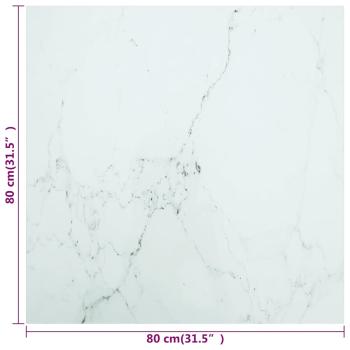 Tischplatte Weiß 80x80 cm 6 mm Hartglas in Marmoroptik