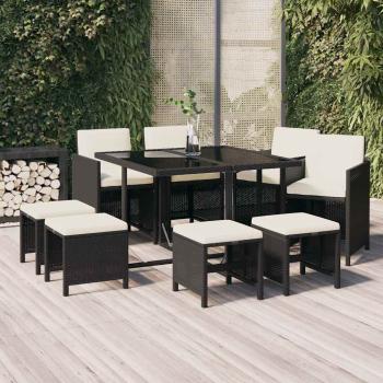ARDEBO.de - 9-tlg. Garten-Essgruppe mit Kissen Poly Rattan Schwarz