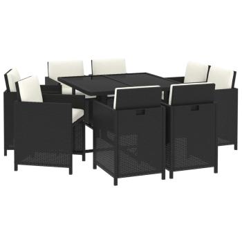 9-tlg. Garten-Essgruppe mit Auflagen Poly Rattan Schwarz
