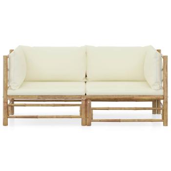 2-tlg. Garten-Lounge-Set mit Cremeweißen Kissen Bambus