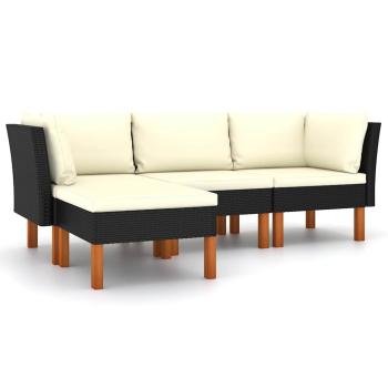 4-tlg. Garten-Lounge-Set mit Kissen Poly Rattan Schwarz