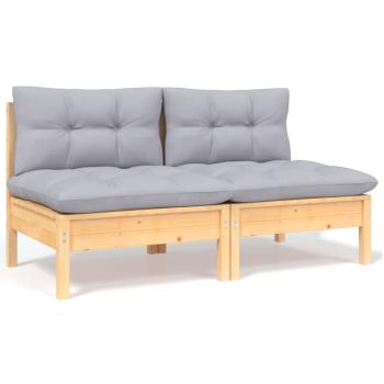 4-tlg. Garten-Lounge-Set mit Grauen Kissen Kiefer Massivholz