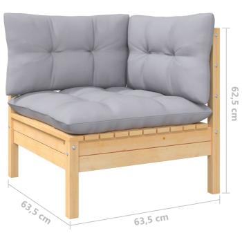 4-tlg. Garten-Lounge-Set mit Grauen Kissen Kiefer Massivholz