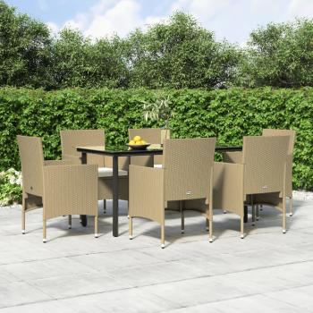 ARDEBO.de - 7-tlg. Garten-Essgruppe mit Kissen Beige und Schwarz