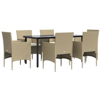 7-tlg. Garten-Essgruppe mit Kissen Beige und Schwarz