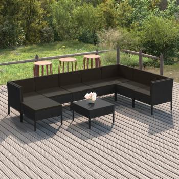 ARDEBO.de - 9-tlg. Garten-Lounge-Set mit Auflagen Poly Rattan Schwarz