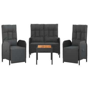 4-tlg. Garten-Essgruppe mit Kissen Schwarz Poly Rattan