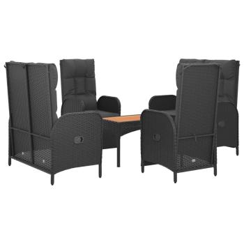 5-tlg. Garten-Essgruppe mit Kissen Schwarz Poly Rattan