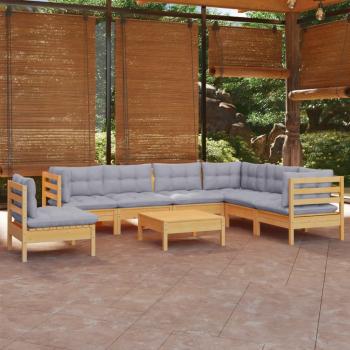 ARDEBO.de - 8-tlg. Garten-Lounge-Set mit Grauen Kissen Kiefer Massivholz